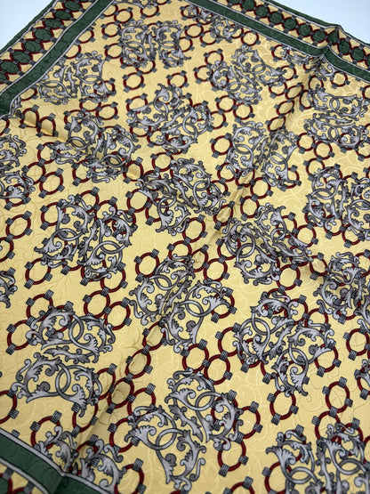 Vintage Dior Silk Scarf Floral Geometric Print Yellow Burgundy