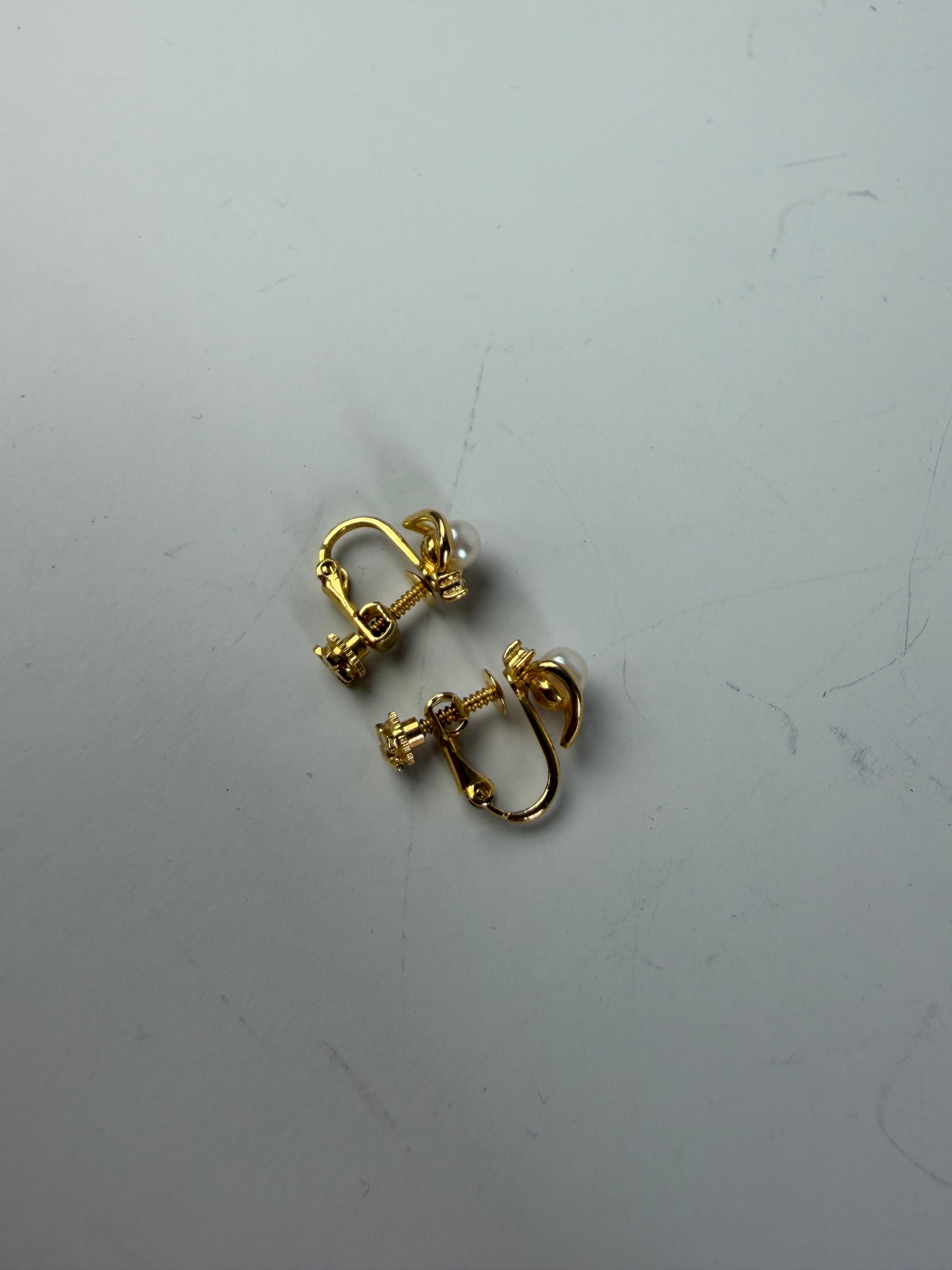 Vintage Courreges Pearl Accent Clip-On Earrings Gold