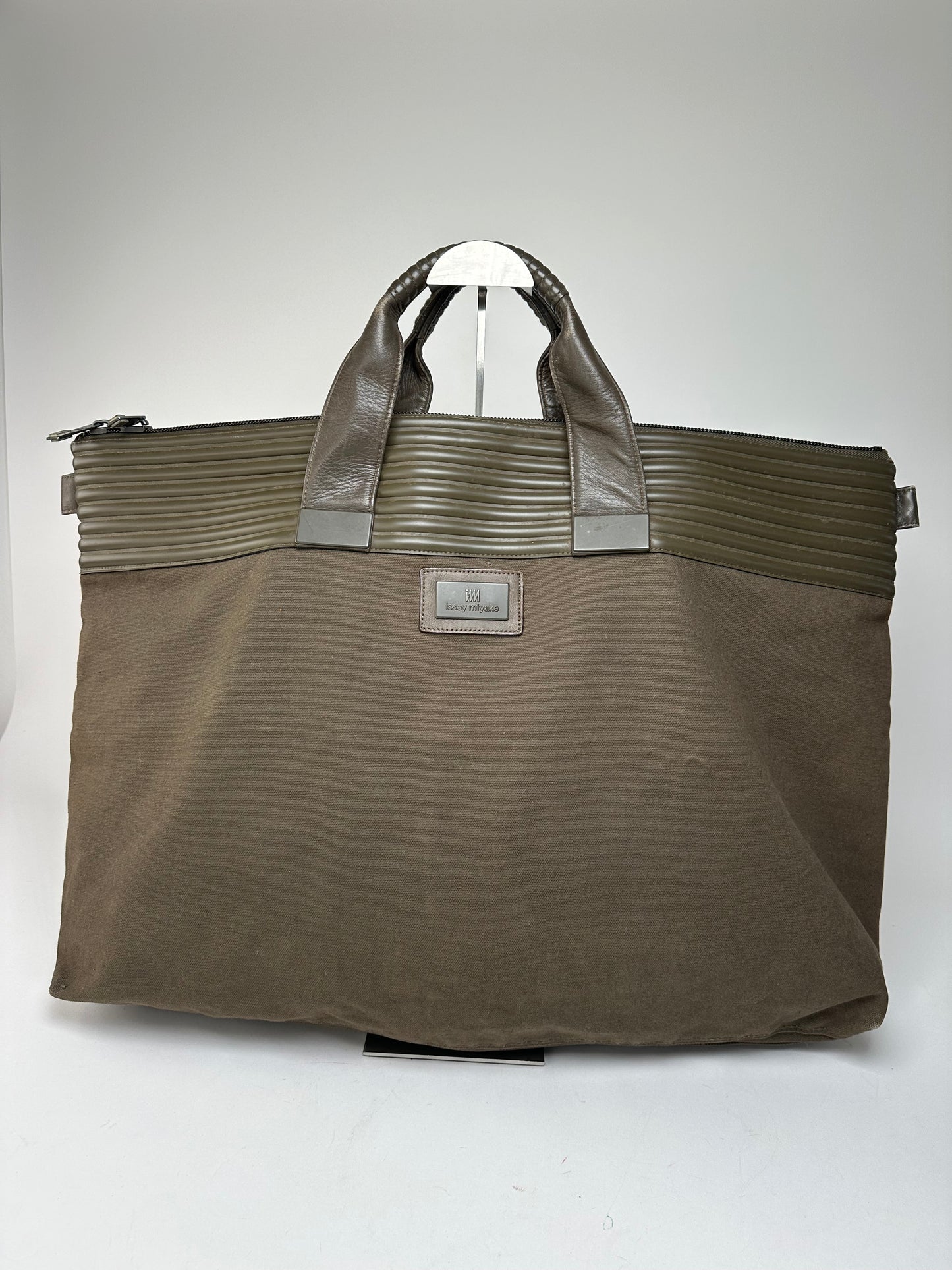 Vintage Issey Miyake Canvas Leather Handbag Khaki