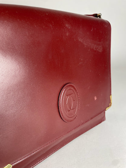 Vintage Cartier Leather Shoulder Bag Burgundy