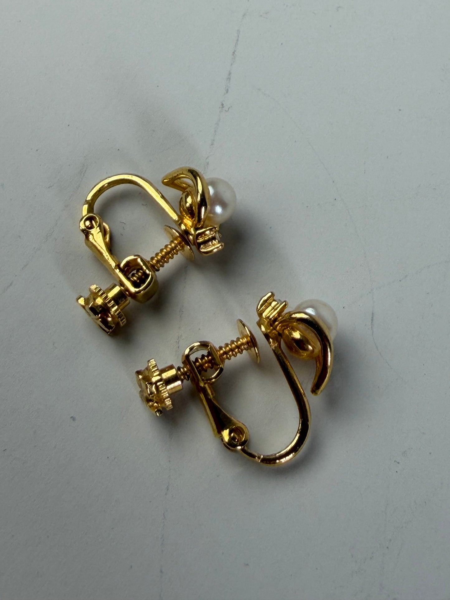 Vintage Courreges Pearl Accent Clip-On Earrings Gold