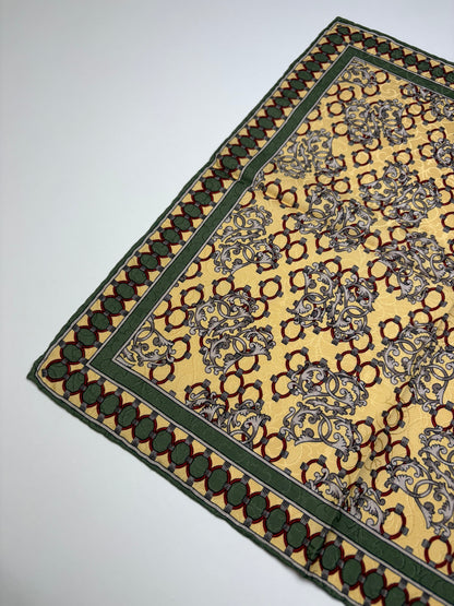 Vintage Dior Silk Scarf Floral Geometric Print Yellow Burgundy