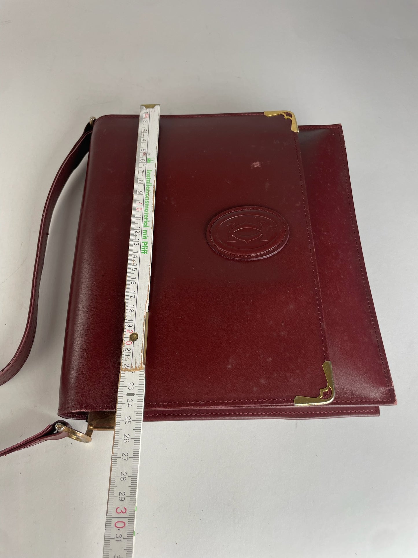 Vintage Cartier Leather Shoulder Bag Burgundy