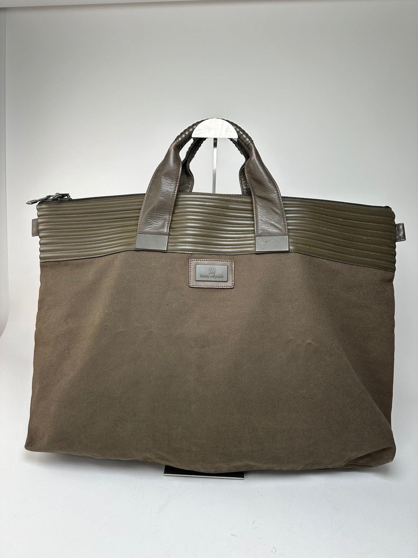 Vintage Issey Miyake Canvas Leather Handbag Khaki
