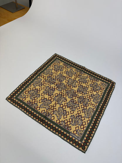 Vintage Dior Silk Scarf Floral Geometric Print Yellow Burgundy