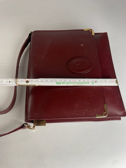 Vintage Cartier Leather Shoulder Bag Burgundy