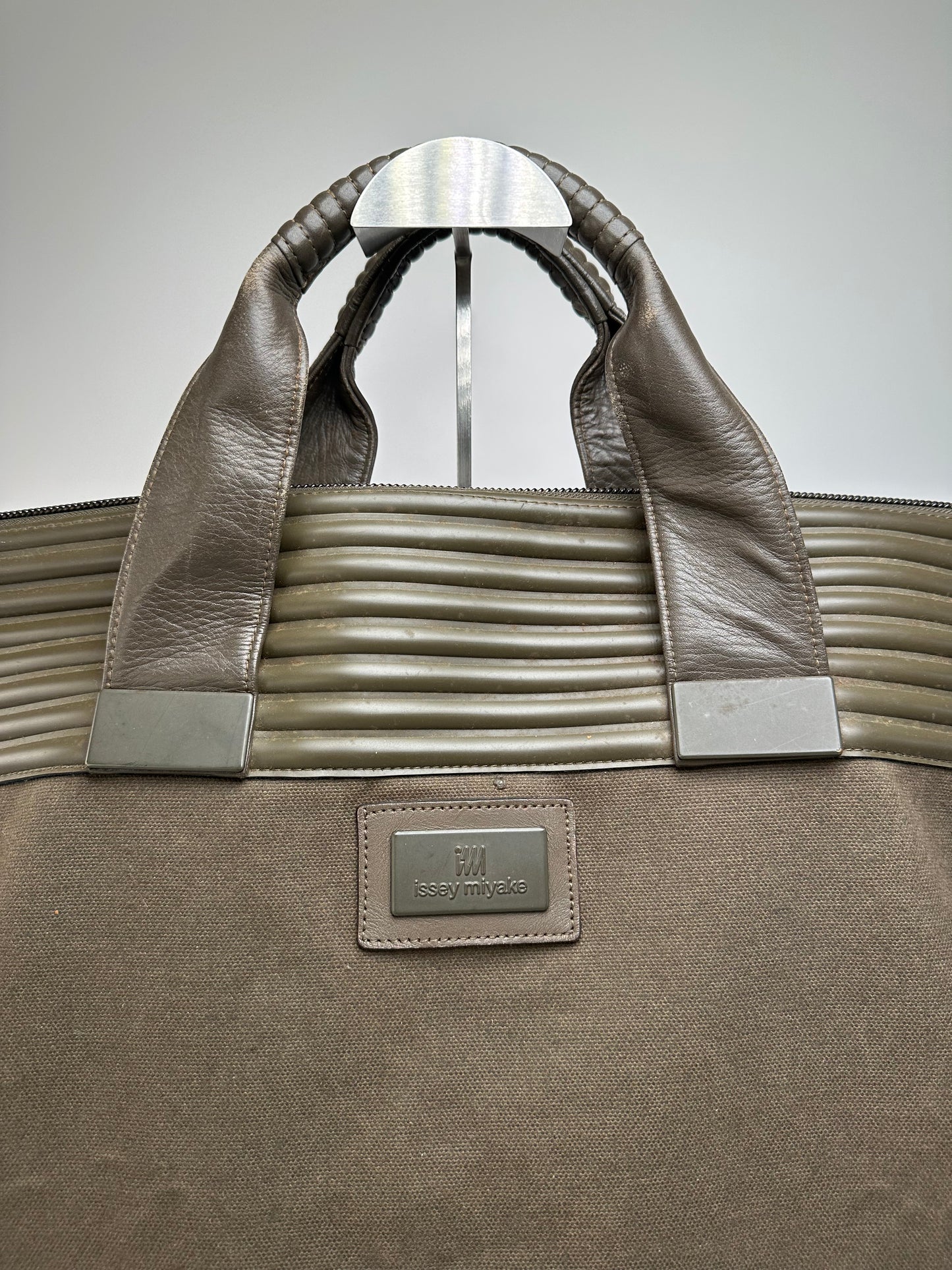 Vintage Issey Miyake Canvas Leather Handbag Khaki