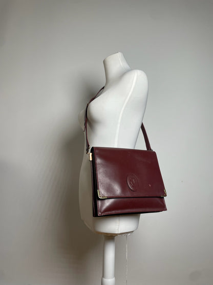 Vintage Cartier Leather Shoulder Bag Burgundy