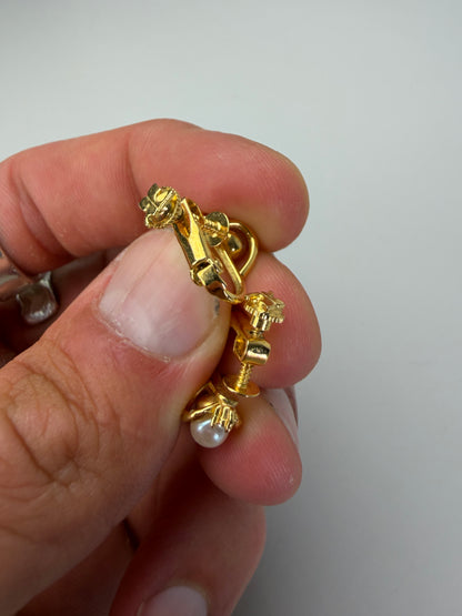 Vintage Courreges Pearl Accent Clip-On Earrings Gold