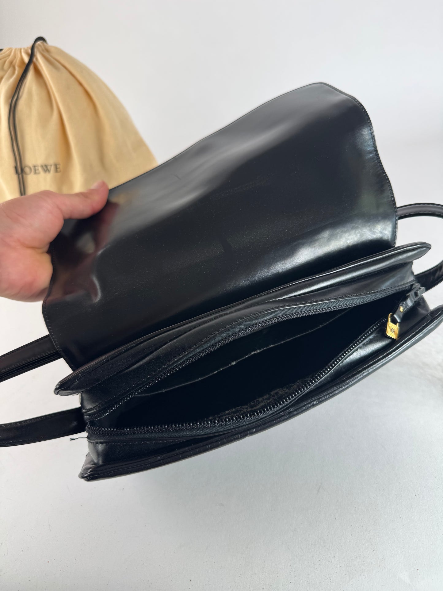 Vintage Loewe Madrid Leather 2Way Bag Black