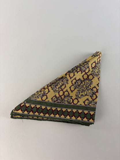 Vintage Dior Silk Scarf Floral Geometric Print Yellow Burgundy