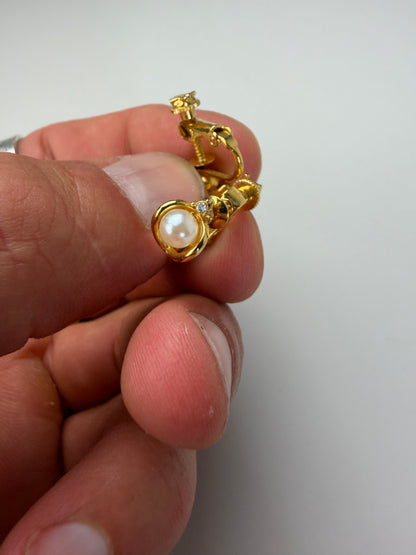 Vintage Courreges Pearl Accent Clip-On Earrings Gold