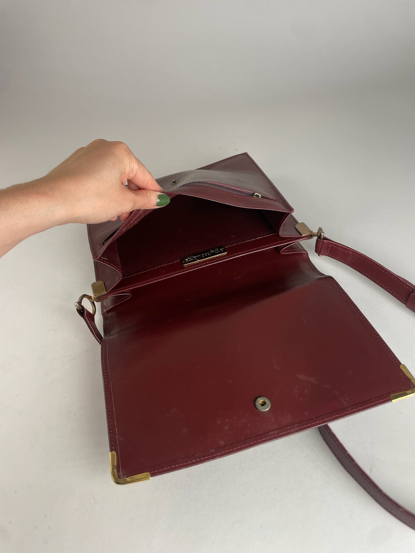 Vintage Cartier Leather Shoulder Bag Burgundy