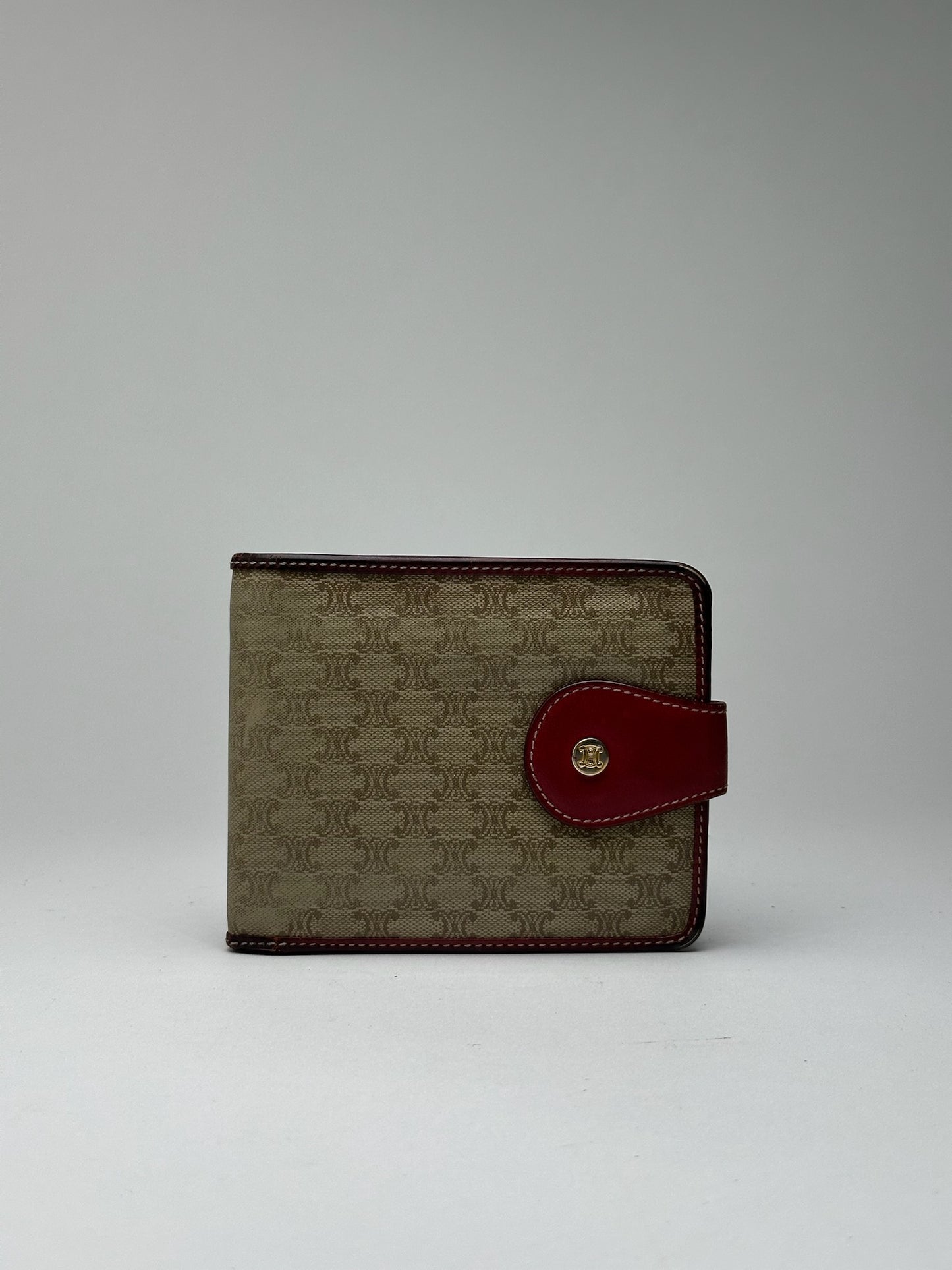 Vintage Celine Paris Leather Wallet beige Red triomphe
