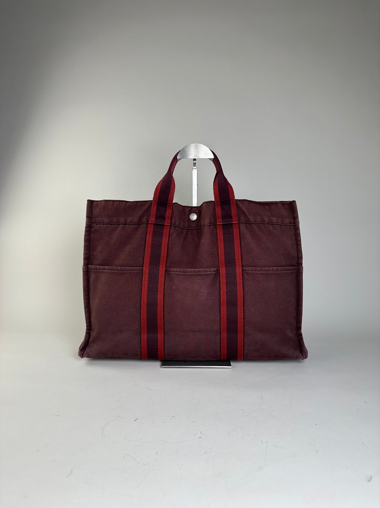 Vintage Hermes Canvas Tote Bag Burgundy Dark Red