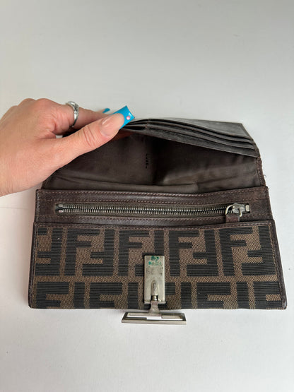 Vintage Fendi Ff Clutch Wallet Brown