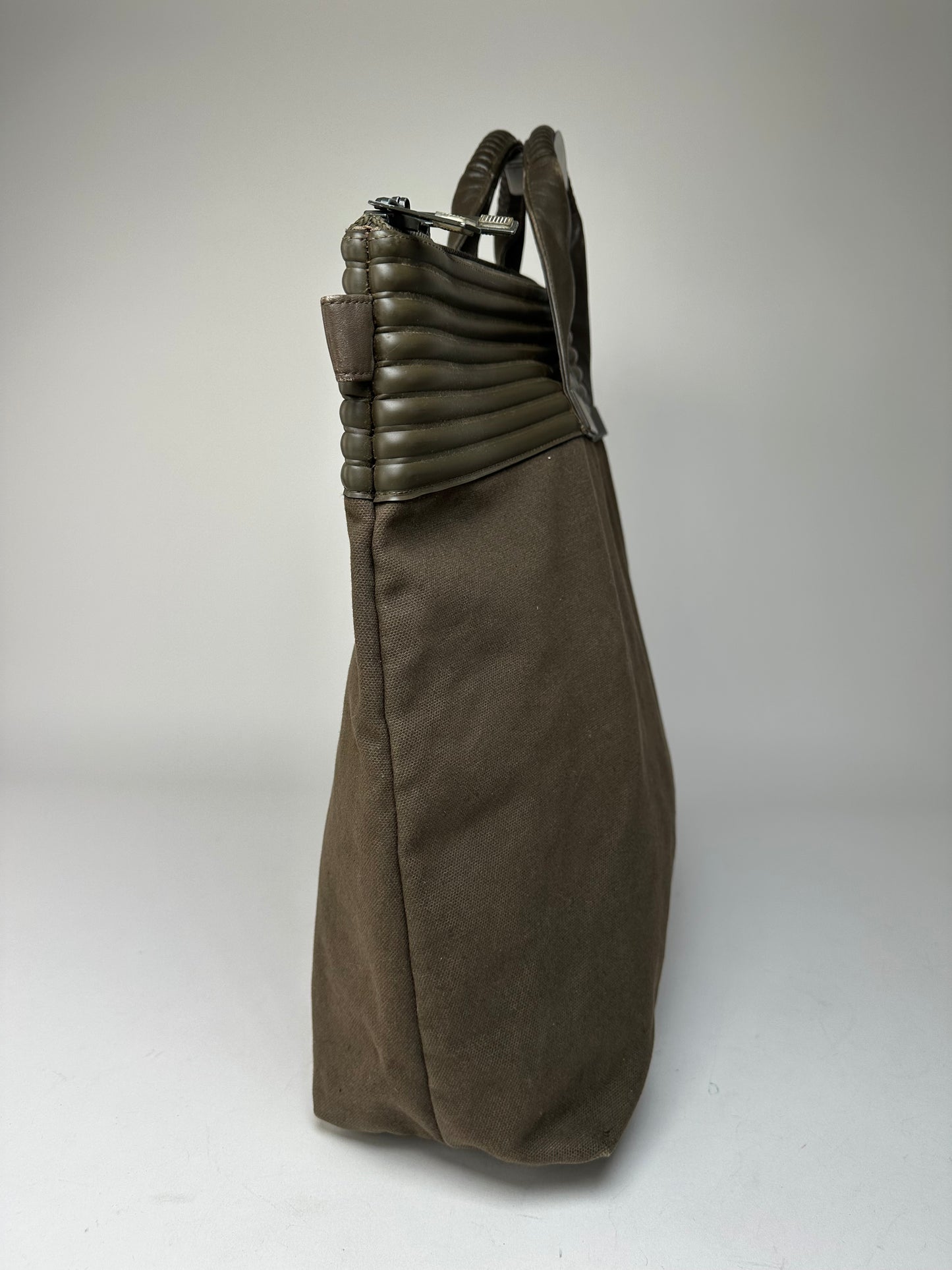 Vintage Issey Miyake Canvas Leather Handbag Khaki