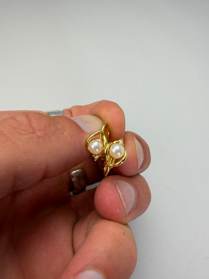 Vintage Courreges Pearl Accent Clip-On Earrings Gold