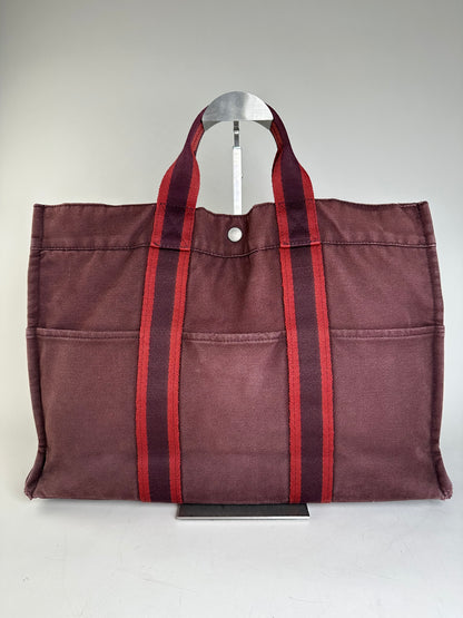 Vintage Hermes Canvas Tote Bag Burgundy Dark Red