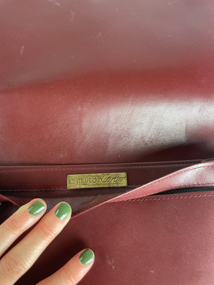 Vintage Cartier Leather Shoulder Bag Burgundy