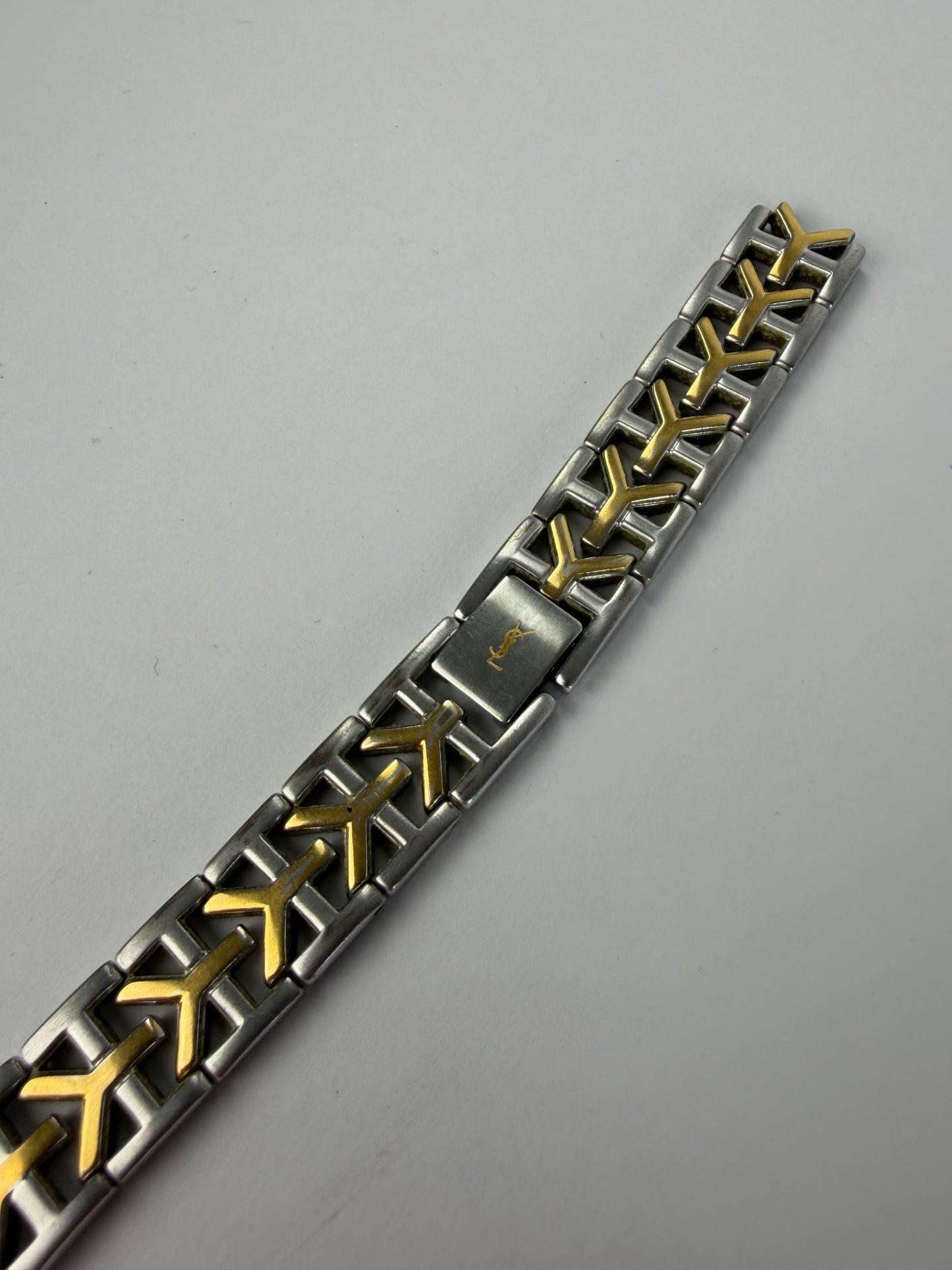 Vintage Yves Saint Laurent Octagonal Bracelet Watch Gold Silver