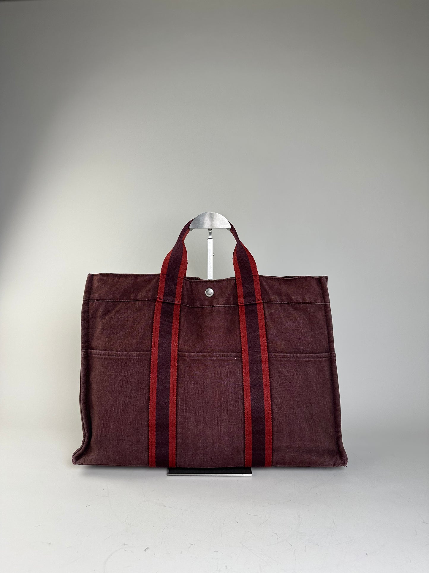 Vintage Hermes Canvas Tote Bag Burgundy Dark Red