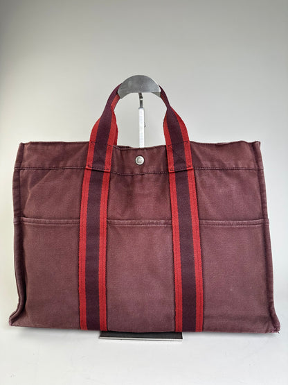Vintage Hermes Canvas Tote Bag Burgundy Dark Red