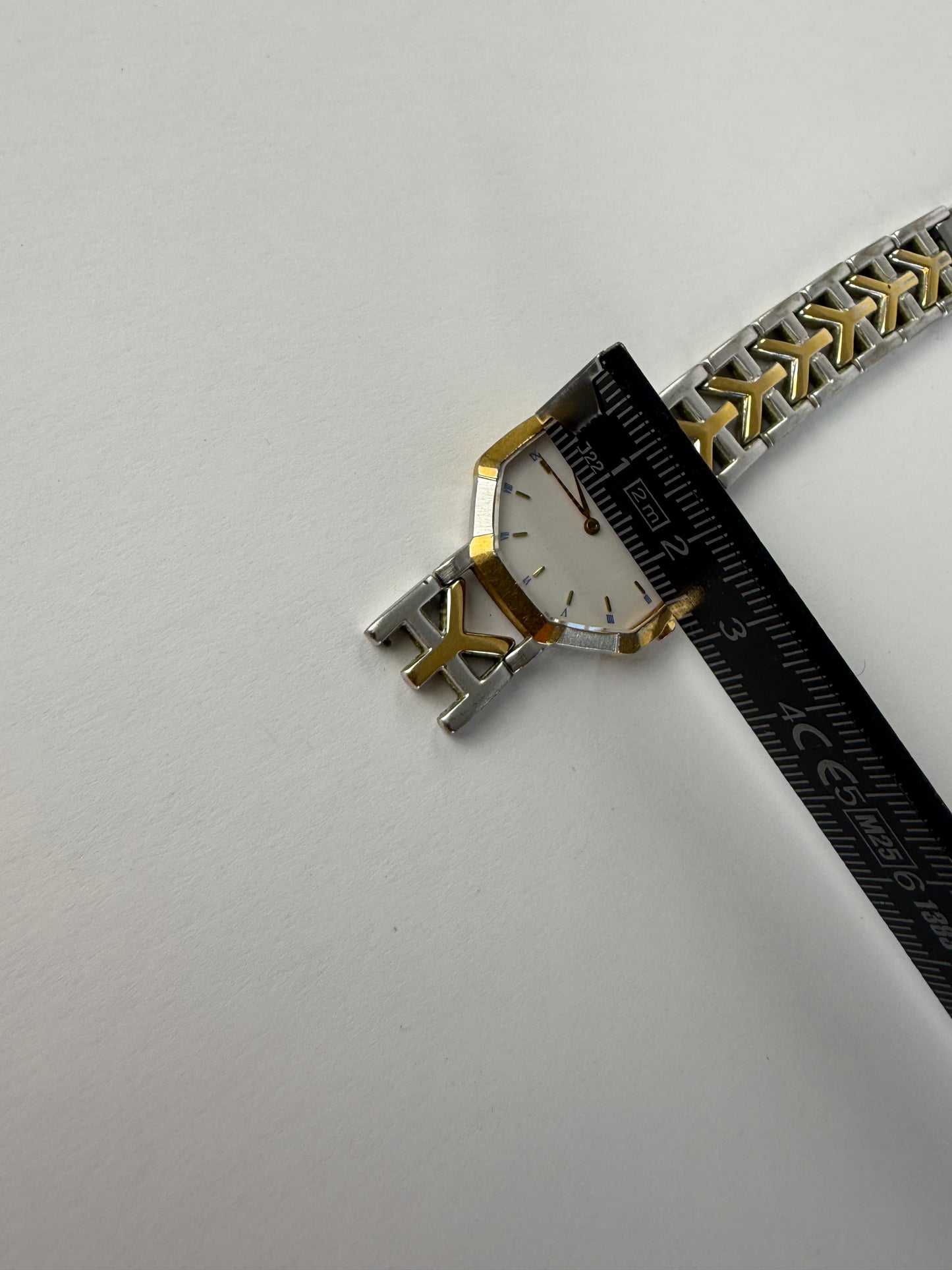 Vintage Yves Saint Laurent Octagonal Bracelet Watch Gold Silver