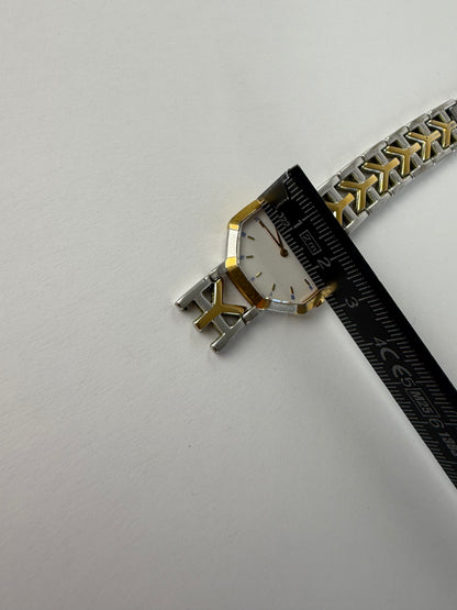 Vintage Yves Saint Laurent Octagonal Bracelet Watch Gold Silver