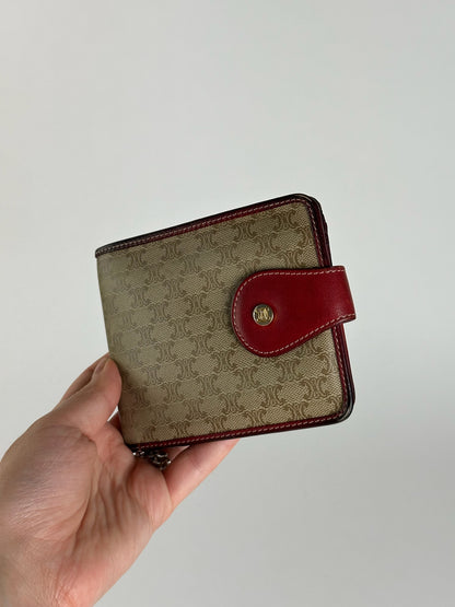 Vintage Celine Paris Leather Wallet beige Red triomphe