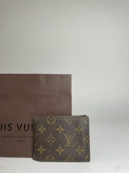 Vintage Louis Vuitton Leather Card Holder Brown Khaki