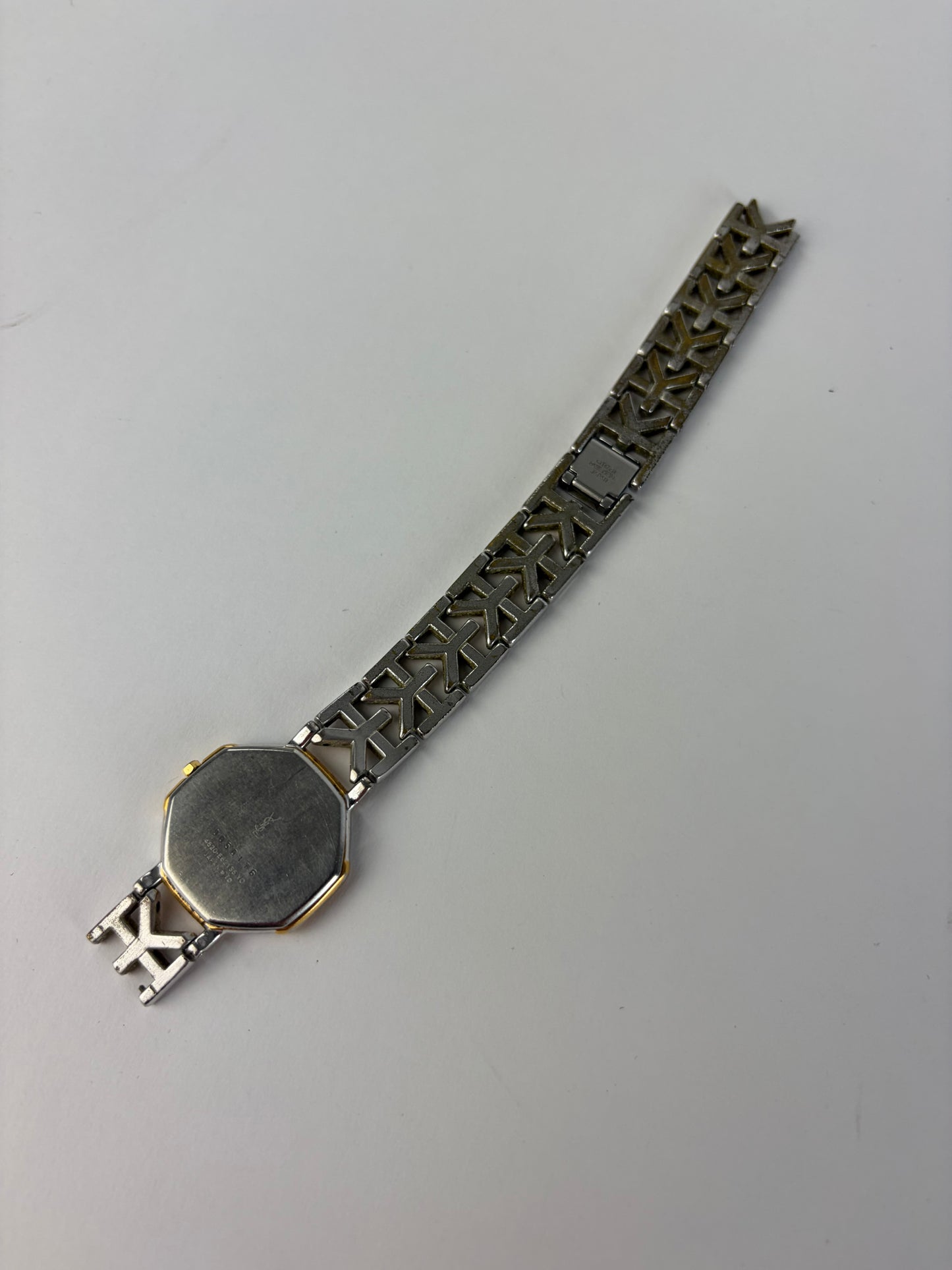 Vintage Yves Saint Laurent Octagonal Bracelet Watch Gold Silver