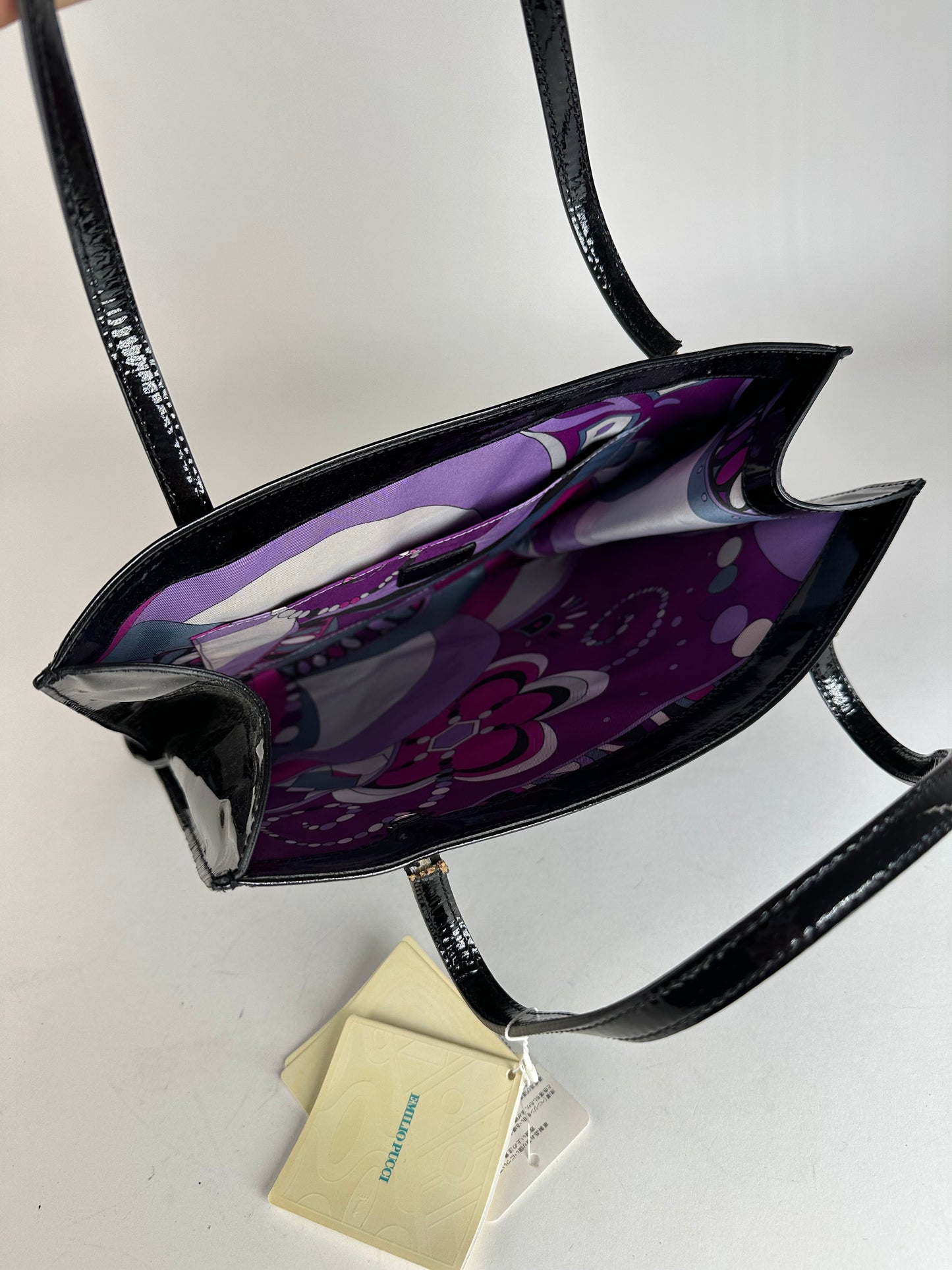 Vintage Emilio Pucci Patent Leather Tote Bag Black New With Tags