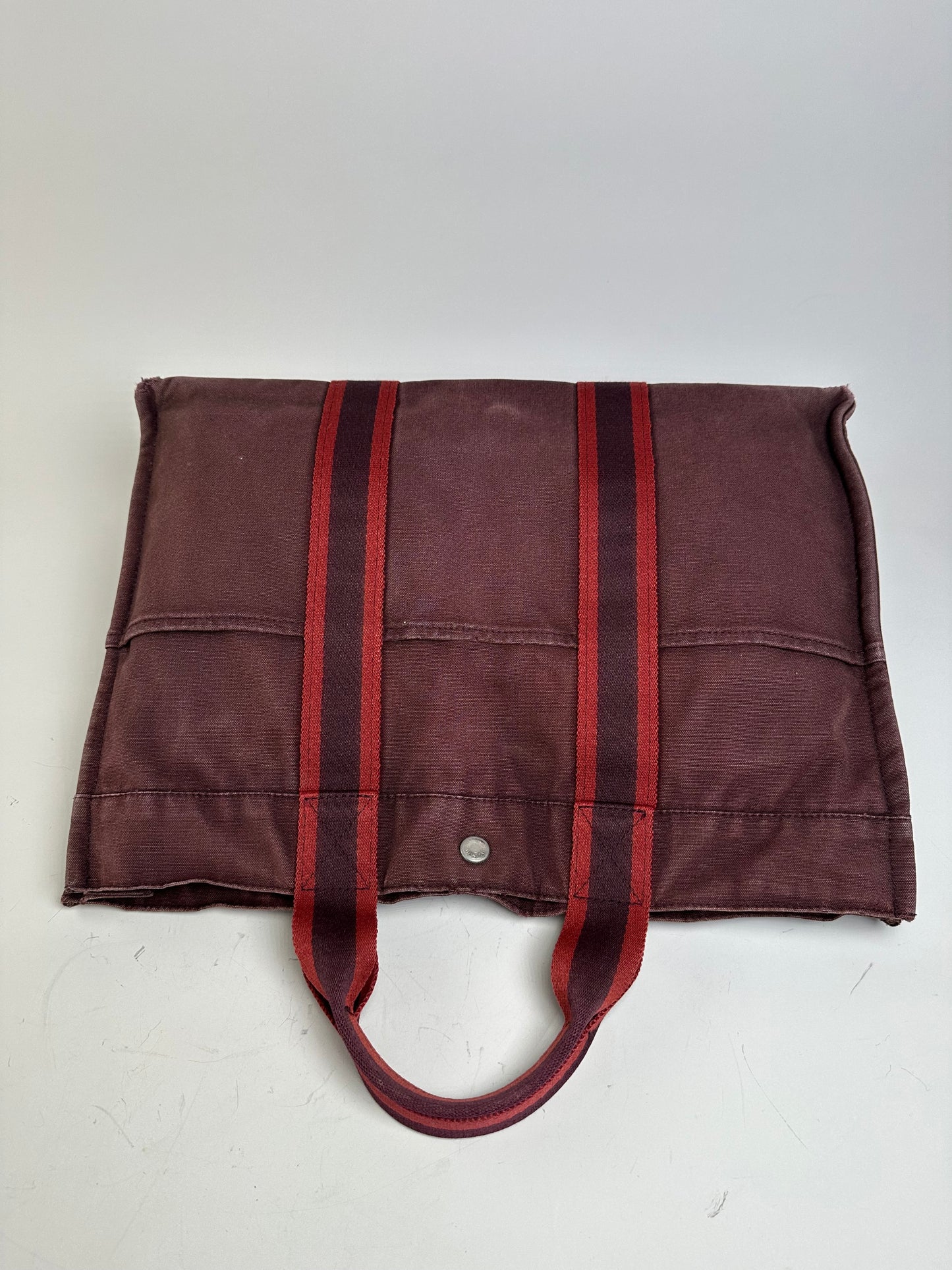 Vintage Hermes Canvas Tote Bag Burgundy Dark Red