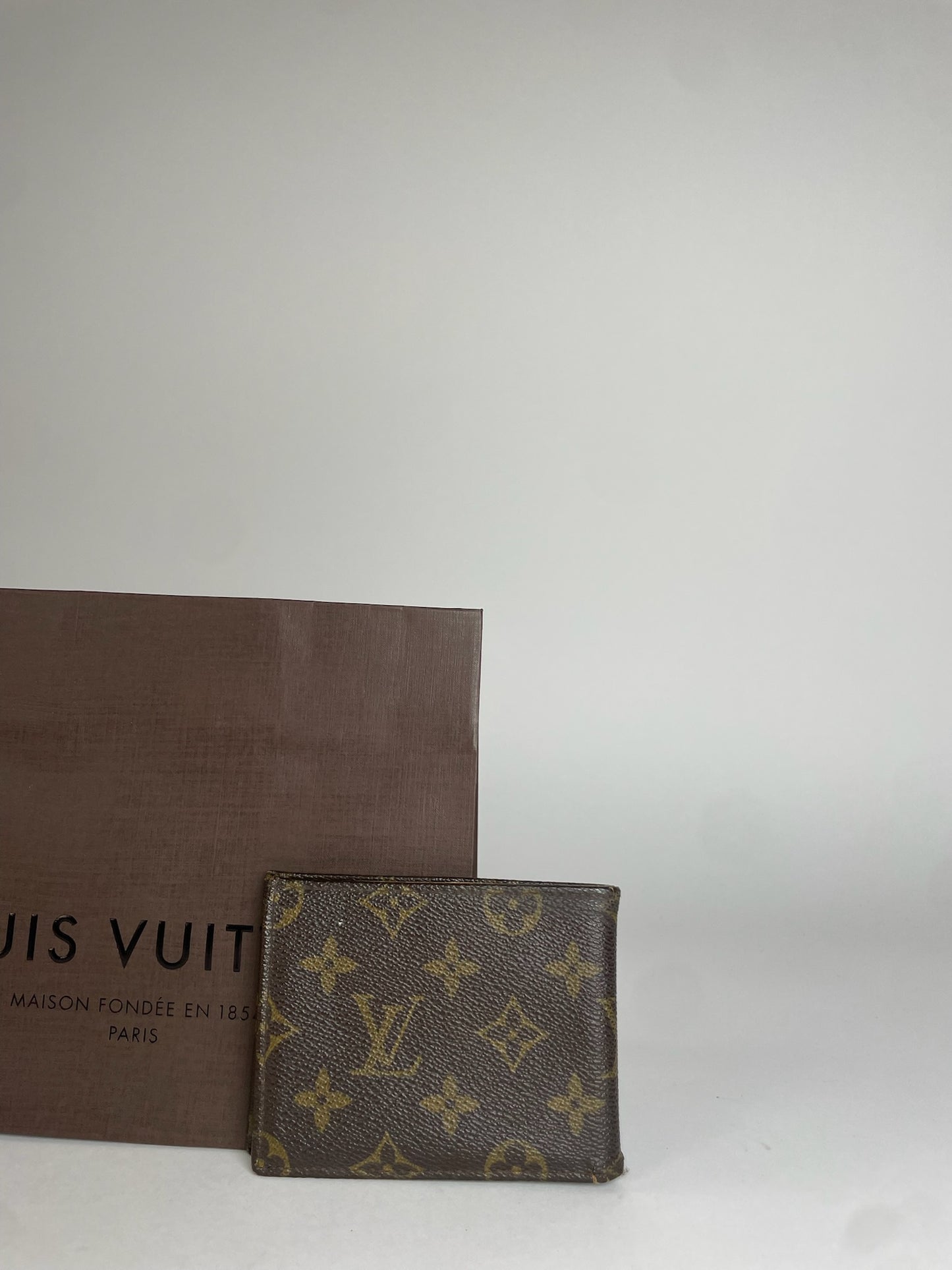 Vintage Louis Vuitton Leather Card Holder Brown Khaki