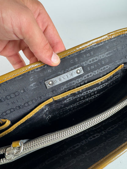 Sac vintage en cuir verni Céline Paris kaki
