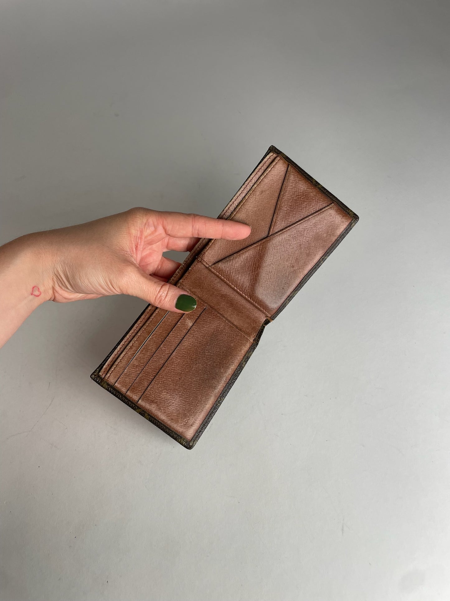 Vintage Louis Vuitton Leather Card Holder Brown Khaki