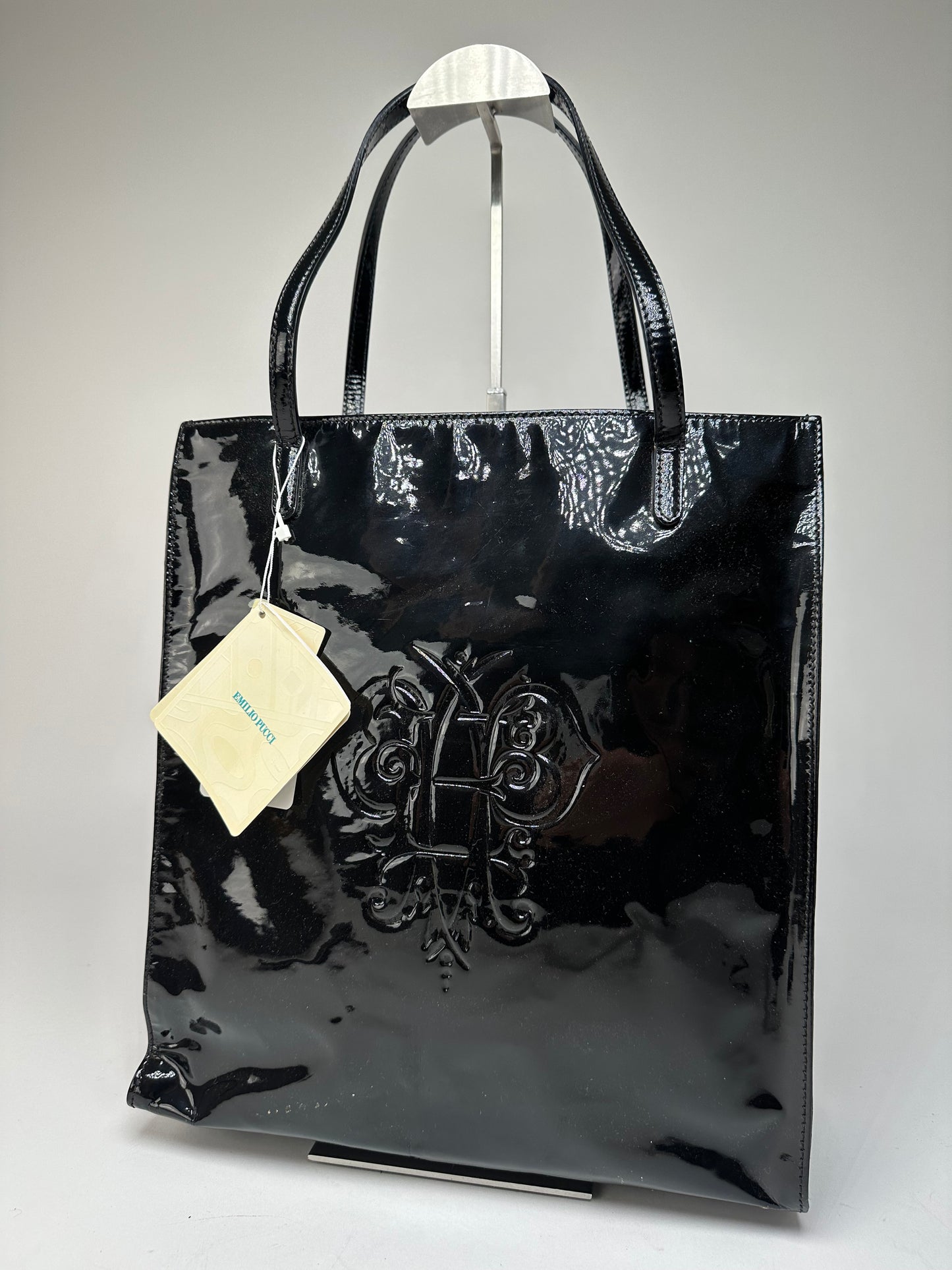 Vintage Emilio Pucci Patent Leather Tote Bag Black New With Tags