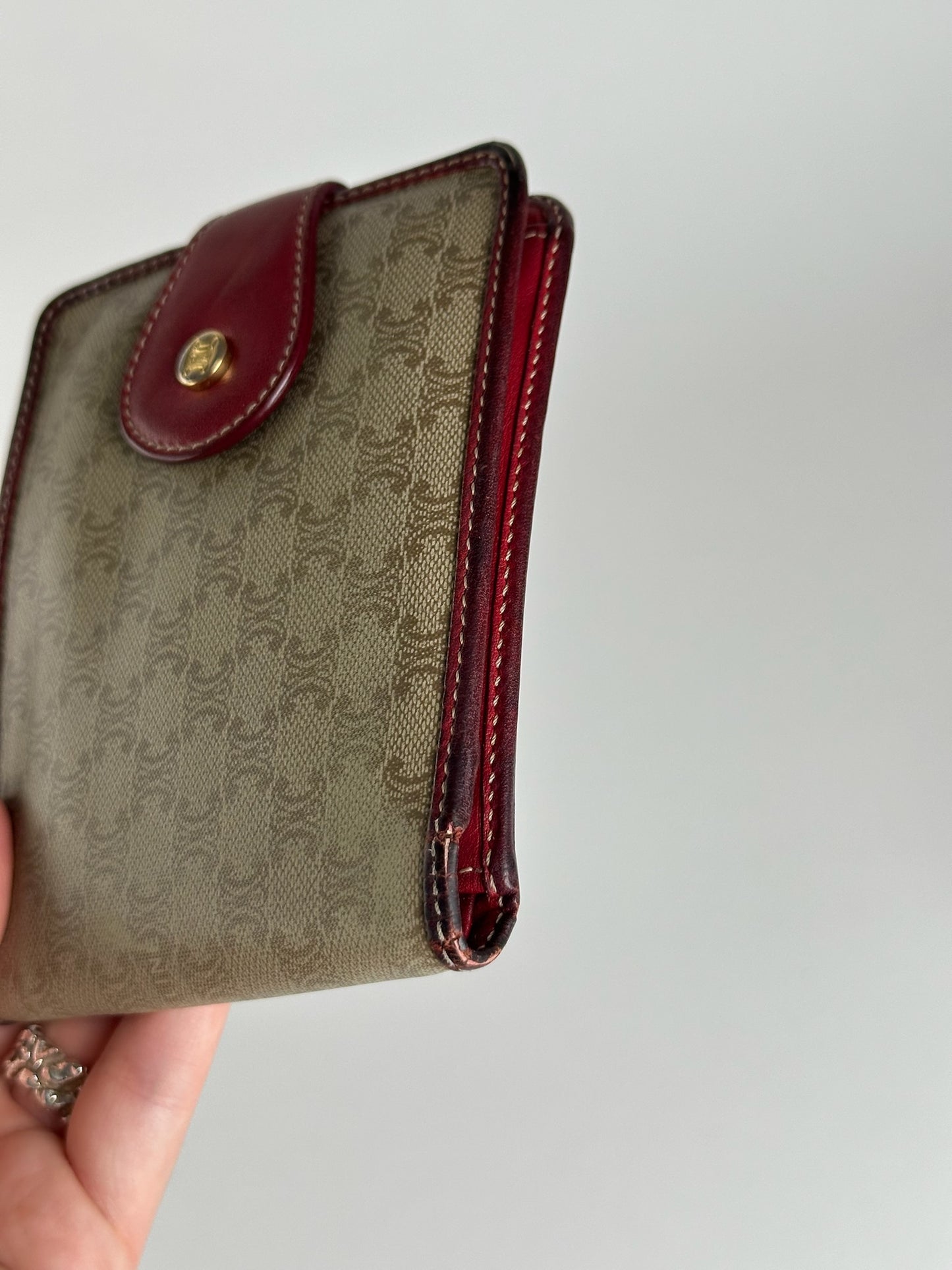 Vintage Celine Paris Leather Wallet beige Red triomphe