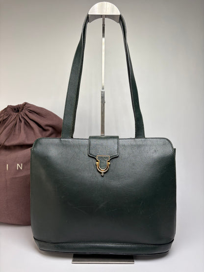 Vintage Celine Structured Leather Top-Handle Bag c. 1996 Dark Green