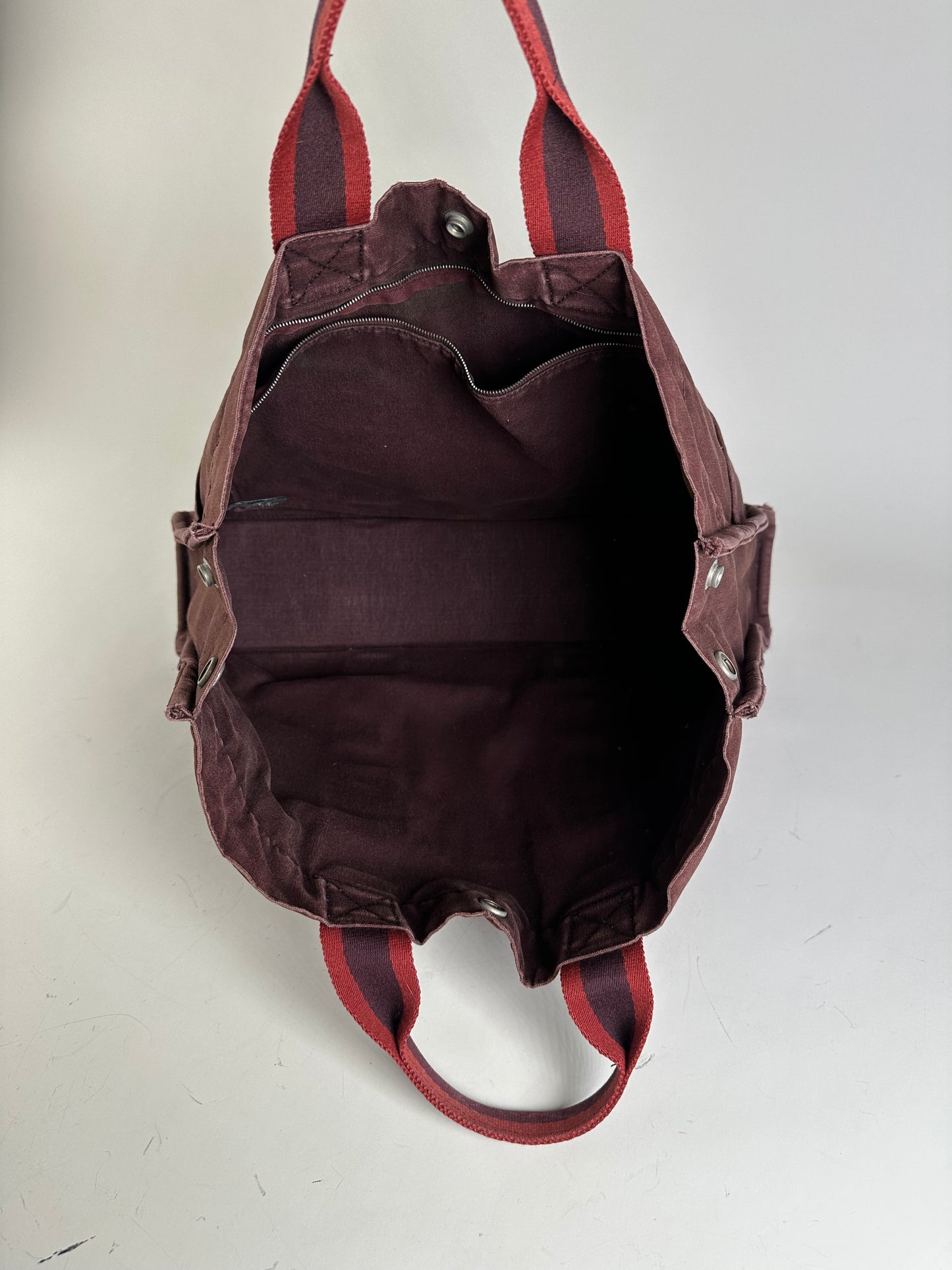 Vintage Hermes Canvas Tote Bag Burgundy Dark Red