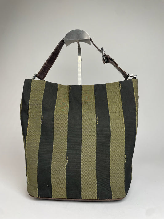 Vintage Fendi Roma Striped Gandbag Green Black