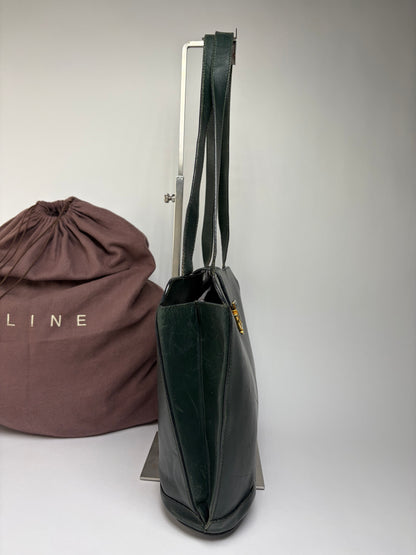 Vintage Celine Structured Leather Top-Handle Bag c. 1996 Dark Green