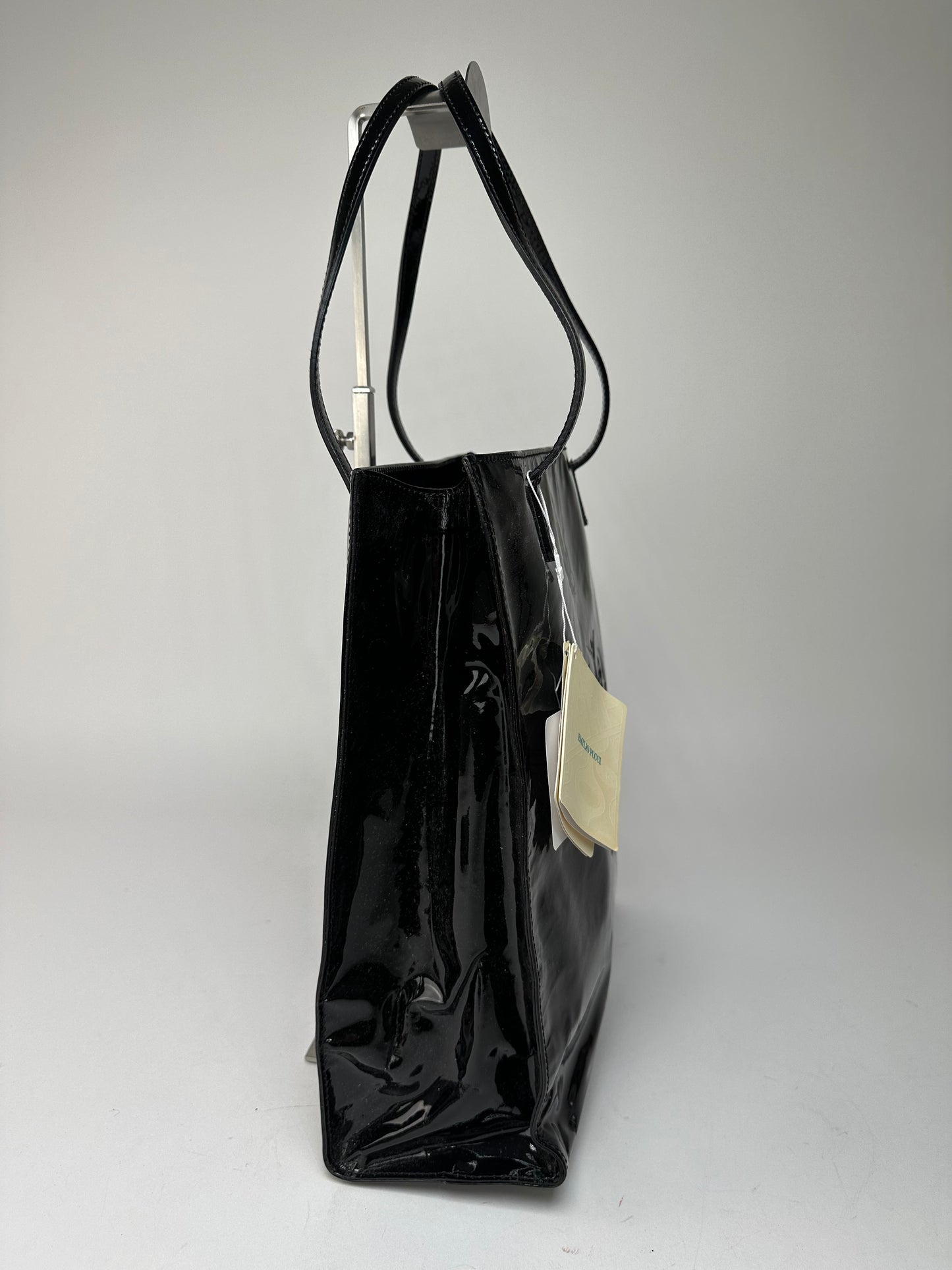 Vintage Emilio Pucci Patent Leather Tote Bag Black New With Tags