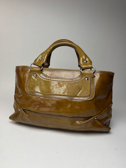 Sac vintage en cuir verni Céline Paris kaki