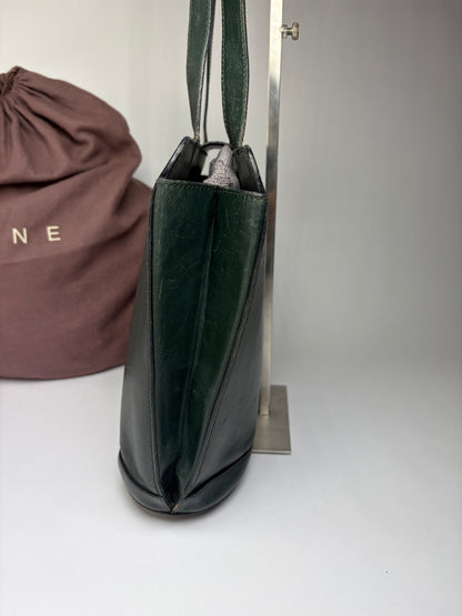 Vintage Celine Structured Leather Top-Handle Bag c. 1996 Dark Green