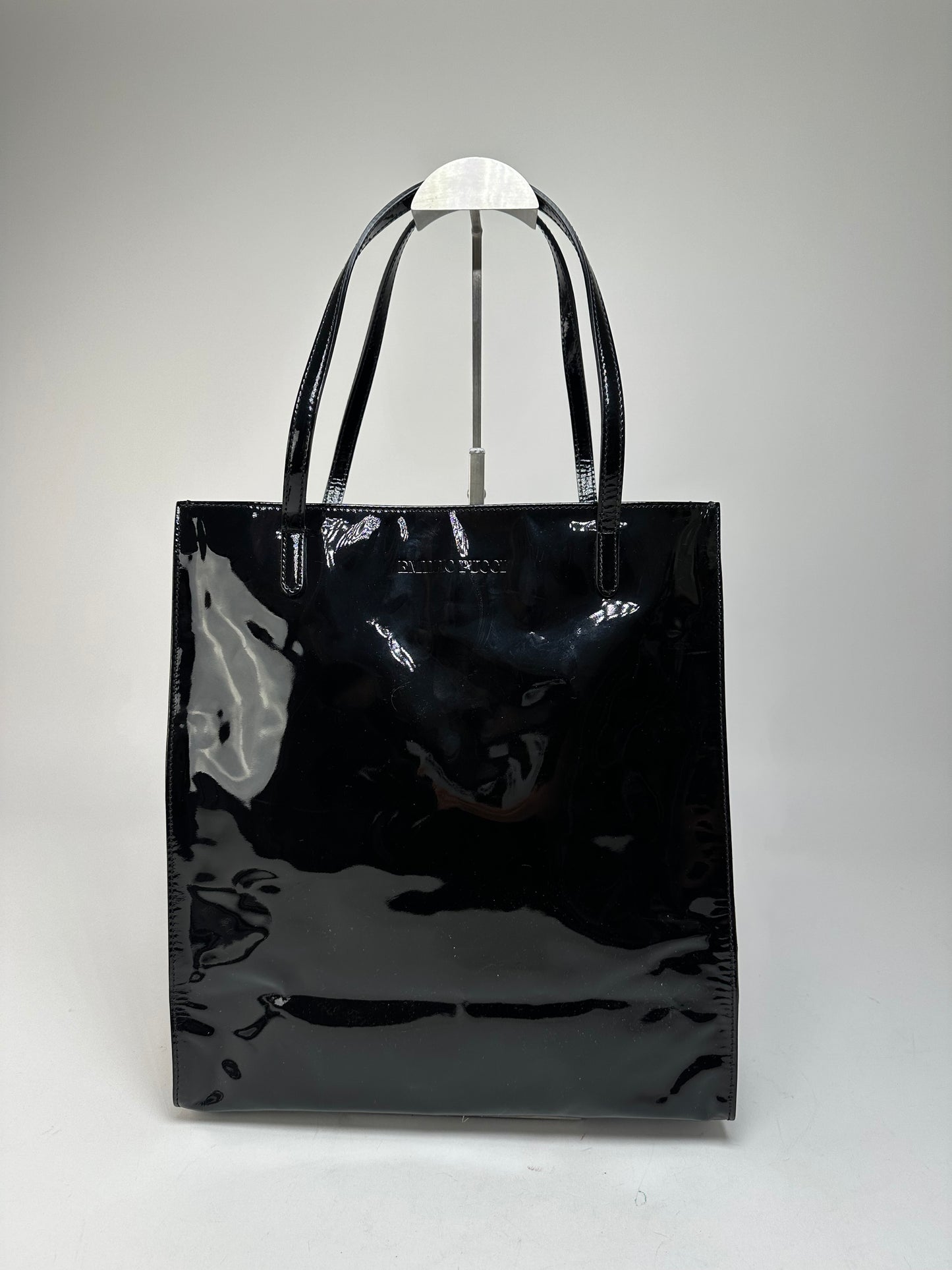 Vintage Emilio Pucci Patent Leather Tote Bag Black New With Tags