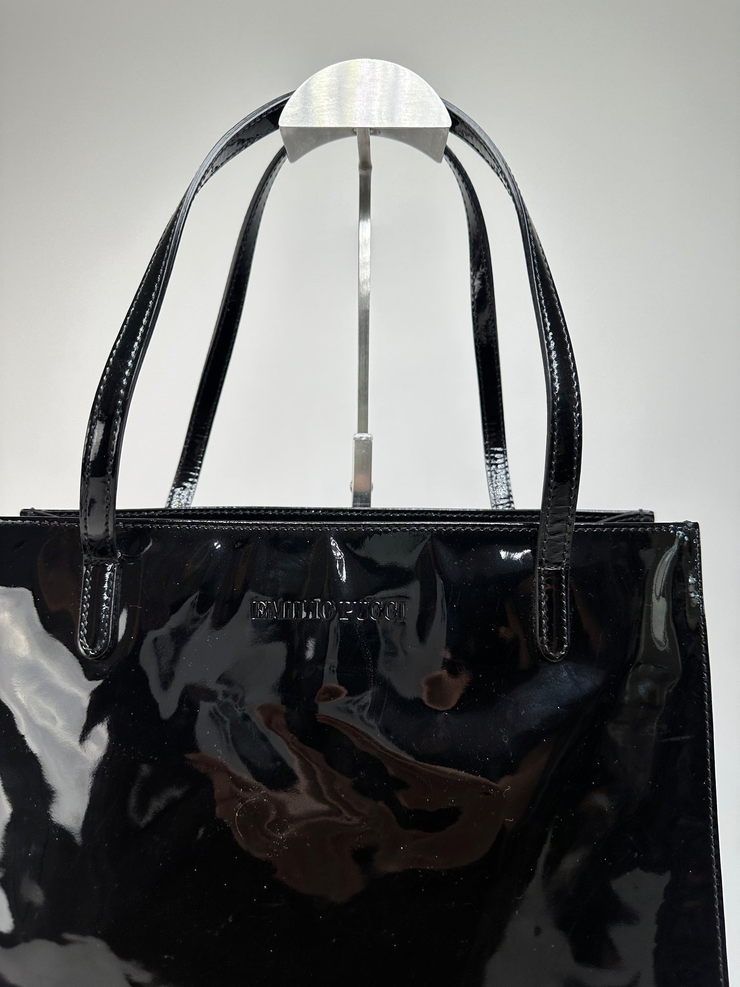 Vintage Emilio Pucci Patent Leather Tote Bag Black New With Tags