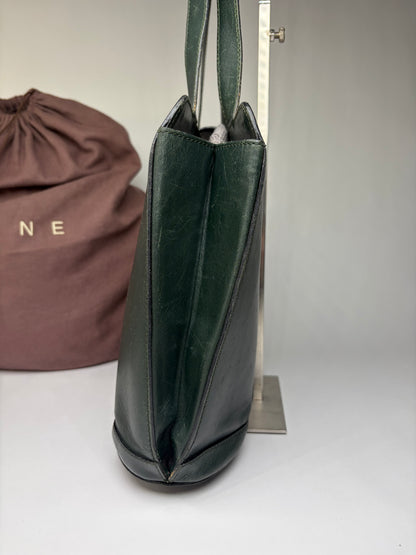 Vintage Celine Structured Leather Top-Handle Bag c. 1996 Dark Green