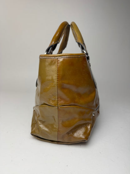 Sac vintage en cuir verni Céline Paris kaki